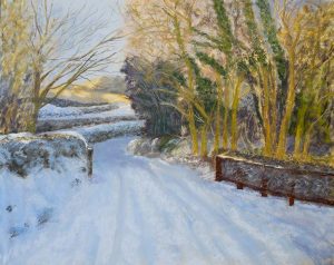 Snowy Lane : An original pastel by landscape artist Sue Thomas